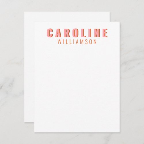 Pink and Orange Retro Typography Personalized Name Note Card