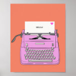 Pink and Orange Retro Vintage Typewriter Poster<br><div class="desc">Cute vintage typewriter in pink and orange,  customizable with your text.</div>