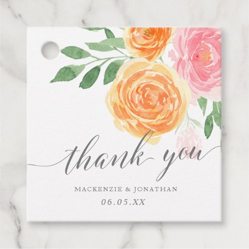 Pink and Orange Roses Wedding Thank You Favor Tags