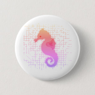 Pink And Orange Seahorse On Distressed Background Button