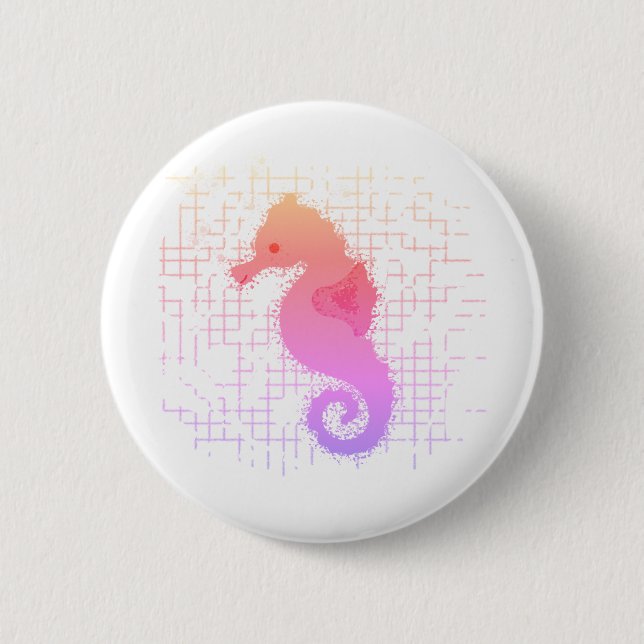 Pink And Orange Seahorse On Distressed Background Button (Front)