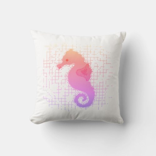 Pink And Orange Seahorse On Distressed Background Throw Pillow