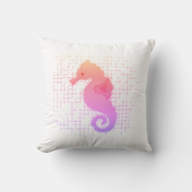 Pink And Orange Seahorse On Distressed Background Throw Pillow (Front)