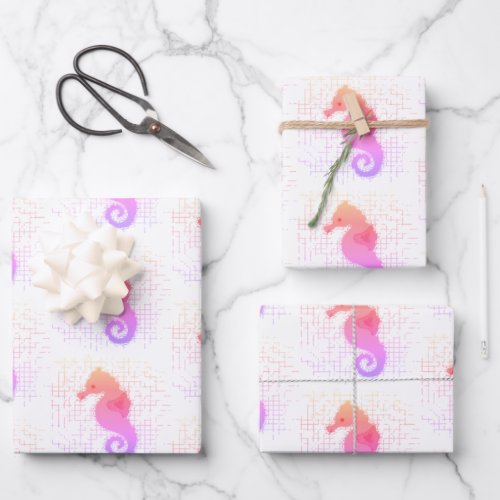 Pink And Orange Seahorse On Distressed Background Wrapping Paper Sheets