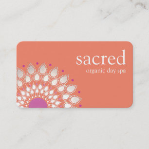 Pink and Orange Silver Lotus Flower Mandala Business Card