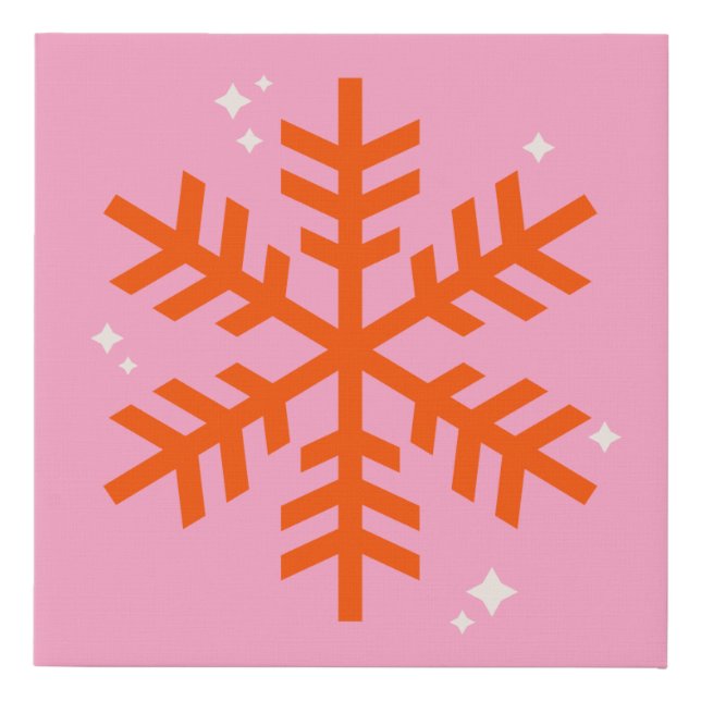 Pink And Orange Snowflake Holiday Christmas Faux Canvas Print (Front)