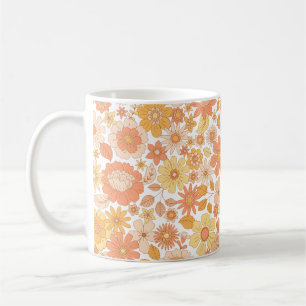 pink and orange spring flowers pattern coffee mug