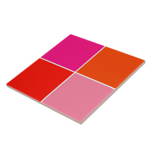 Pink and Orange Squares Ceramic Tile