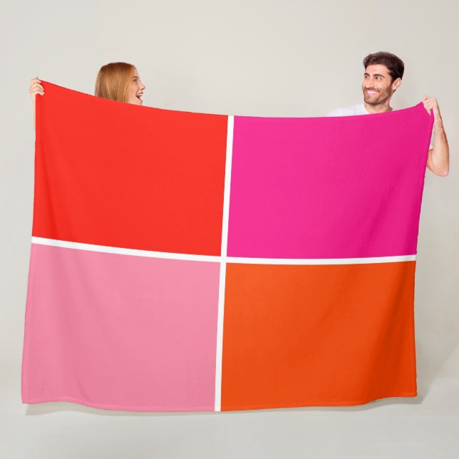 Pink and Orange Squares Fleece Blanket (In Situ)