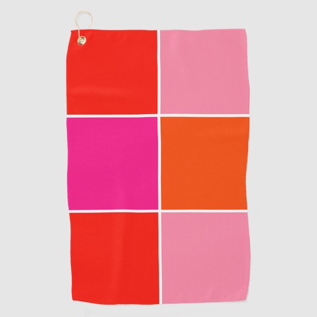 Pink and Orange Squares Golf Towel (Front)