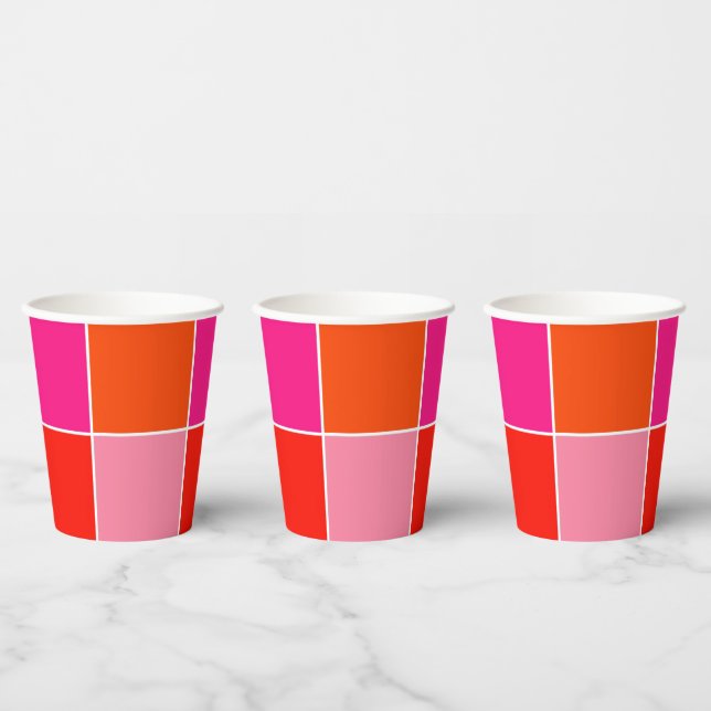 Pink and Orange Squares Paper Cups (Multi)