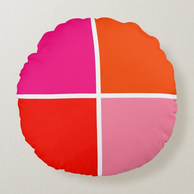 Pink and Orange Squares Round Pillow (Front)