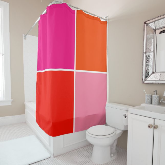 Pink and Orange Squares Shower Curtain (In Situ)