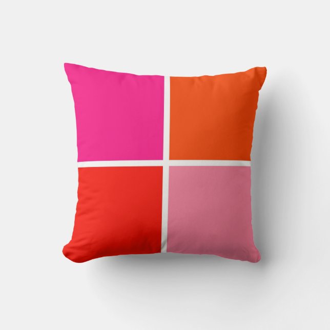 Pink and Orange Squares Throw Pillow (Front)