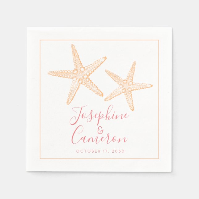 Pink and Orange Starfish Beach Destination Napkins (Front)
