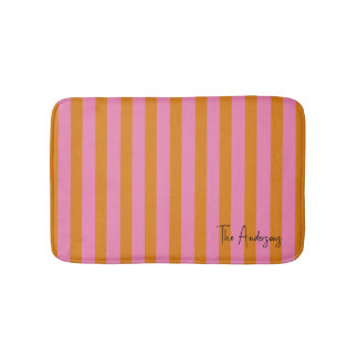 Pink and Orange Stripes Custom Name Bath Mat