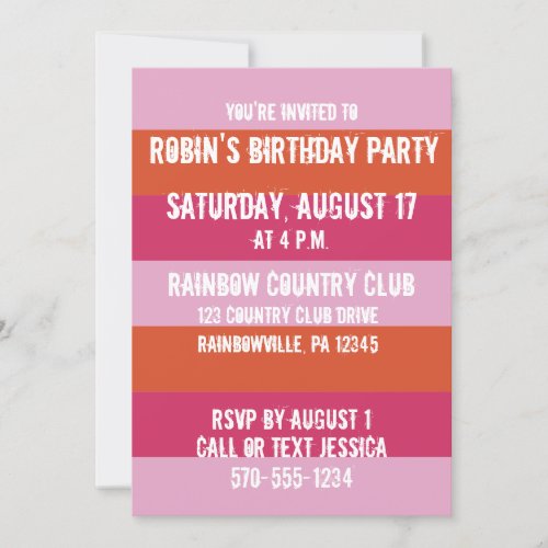 Pink and Orange Stripes Custom Party Invitation