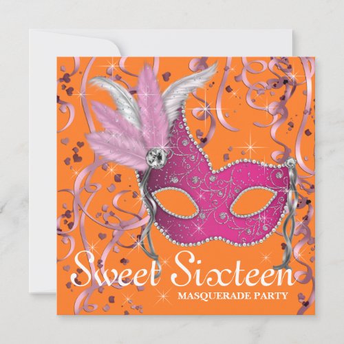 Pink and Orange Sweet Sixteen Party Personalized Announcement