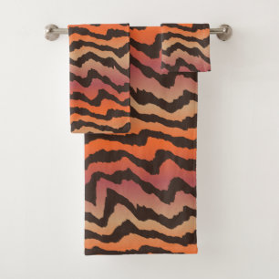 Pink and Orange Tiger Stripes Bath Towel Set
