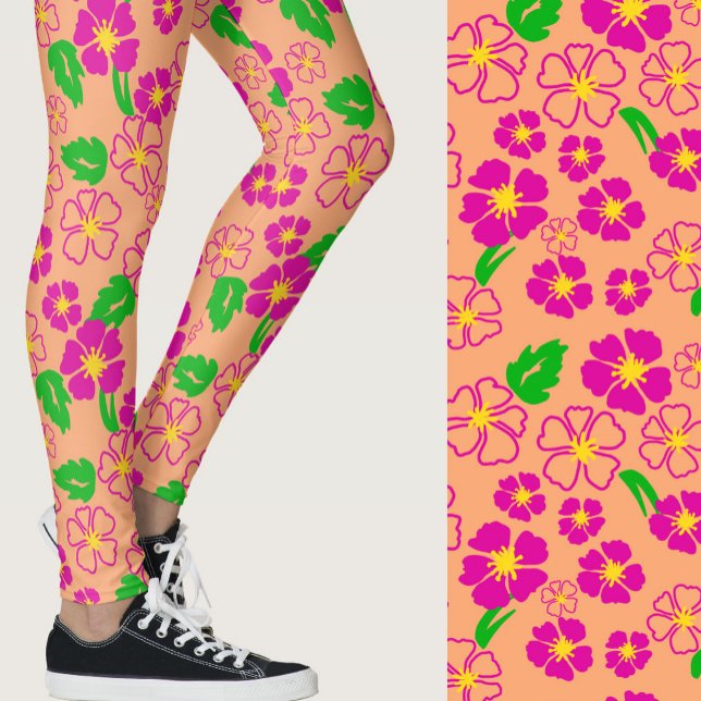 Pink and Orange Tropical Flowers Patterned Leggings (Creator Uploaded)
