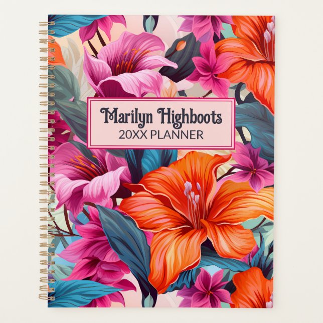 Pink and Orange Tropical Flowers Planner (Front)
