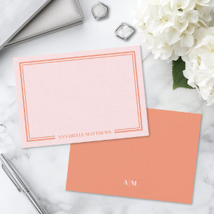 Pink And Orange Two Border Monogram Note Card