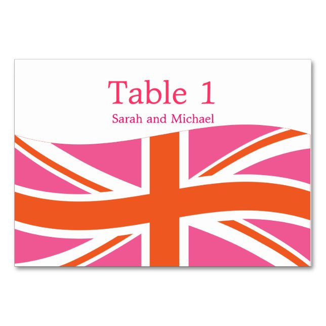 Pink and Orange Union Flag Table Number (Front)