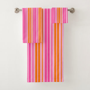 Pink and Orange Vertical Stripes Design Bath Towel Set