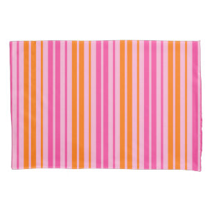 Pink and Orange Vertical Stripes Design Pillow Case