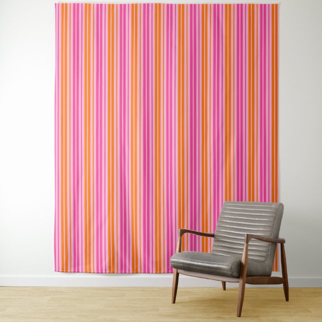  Pink and Orange Vertical Stripes Design   Tapestry (In Situ)