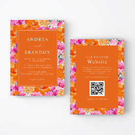 Pink and Orange Vibrant Garden QR Code Wedding Invitation