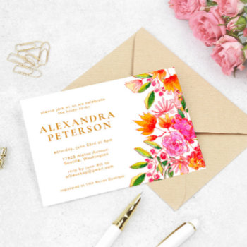 Pink And Orange Watercolor Floral Bridal Shower Invitation by LEAFandLAKE at Zazzle