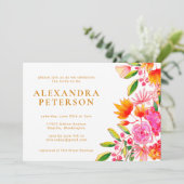 Pink and Orange Watercolor Floral Bridal Shower Invitation (Standing Front)