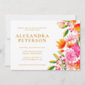Pink and Orange Watercolor Floral Bridal Shower Invitation (Front)
