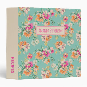 Pink and orange watercolor floral pattern 3 ring b binder