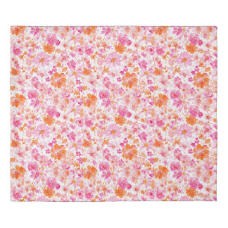 Pink and orange watercolor floral pattern Duvet Cover