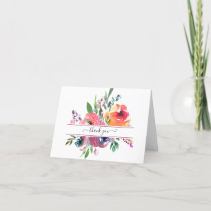 Pink and orange watercolor floral personalized t letterpress thank you card