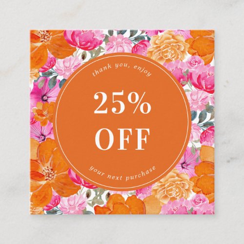 Pink and Orange Watercolor Floral Small Business Discount Card