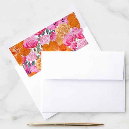 Pink and Orange Watercolor Floral Vibrant Colorful Envelope Liner