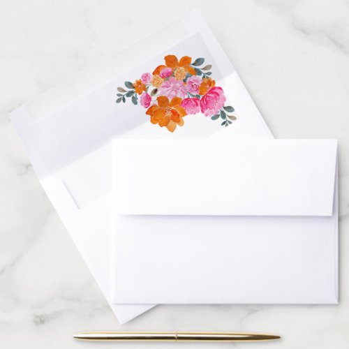 Pink and Orange Watercolor Floral Vibrant Wedding Envelope Liner