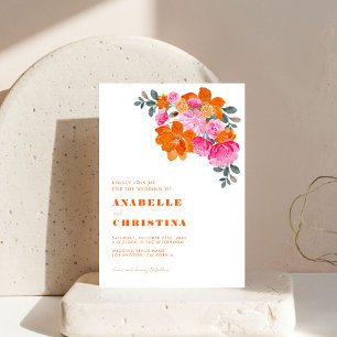 Pink and Orange Watercolor Floral Vibrant Wedding Invitation