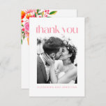 Pink and Orange Watercolor Floral Wedding Photo Thank You Card<br><div class="desc">Stylish Pink and Orange Watercolor Floral Wedding Photo Thank You Card</div>