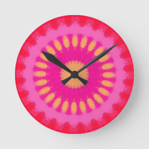 Pink and Orange Watercolor Mandala  Round Clock