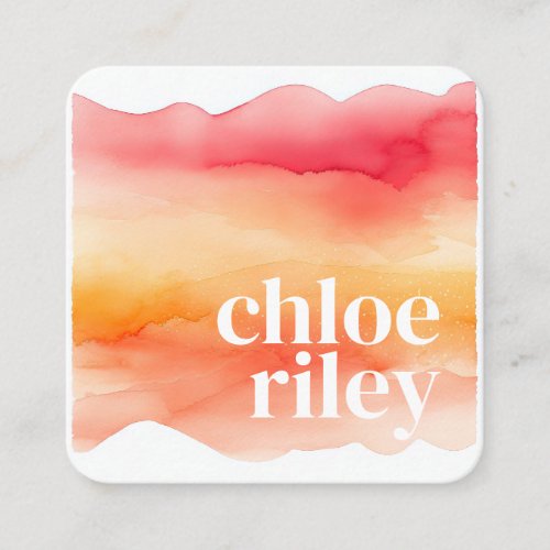 Pink and Orange Watercolor Sunrise Sunset  Square Business Card