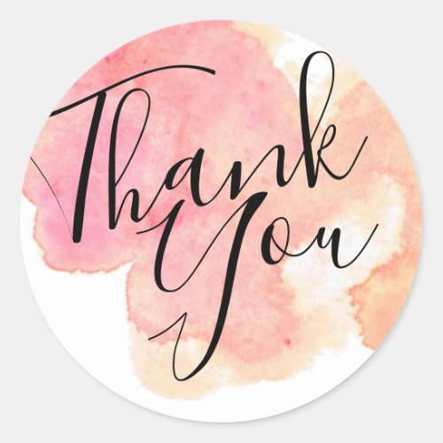 Pink and orange watercolor thank you stickers