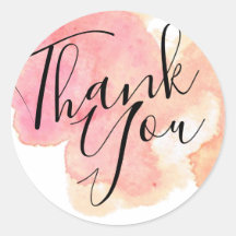 Pink and orange watercolor thank you stickers