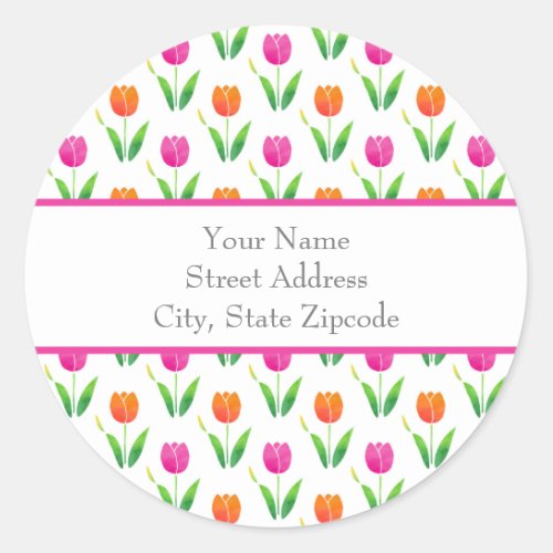 Pink and Orange Watercolor Tulips Address Labels