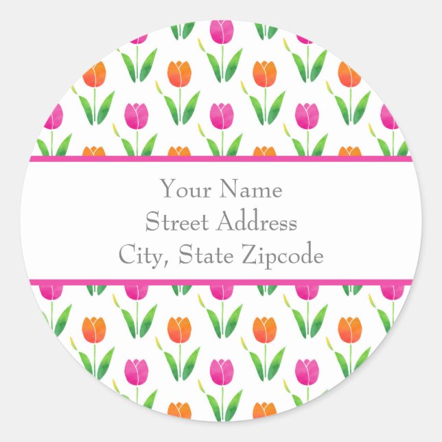 'Pink and Orange Watercolor Tulips' Address Labels (Front)