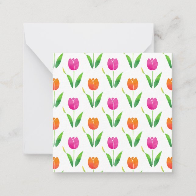 Pink and Orange Watercolor Tulips Note Card (Front)