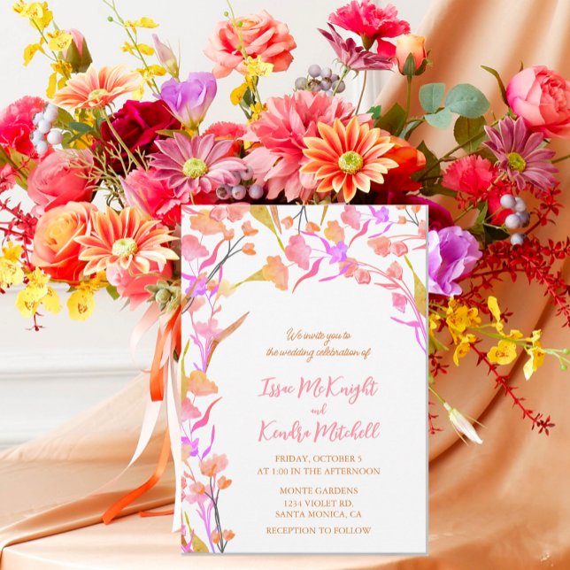 Pink and Orange Watercolor Wildflower Floral  Invitation (Creator Uploaded)